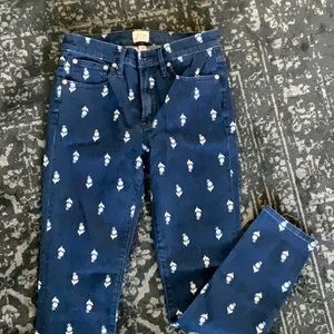JCrew toothpick high rise jeans in block print.